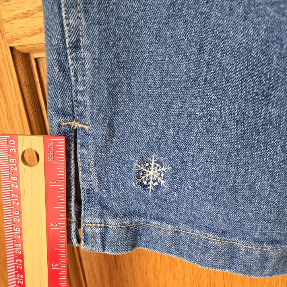 Quacker Factory Blue Straight Leg Jeans with Star/Snowflake Embroidery - Picture 4 of 7